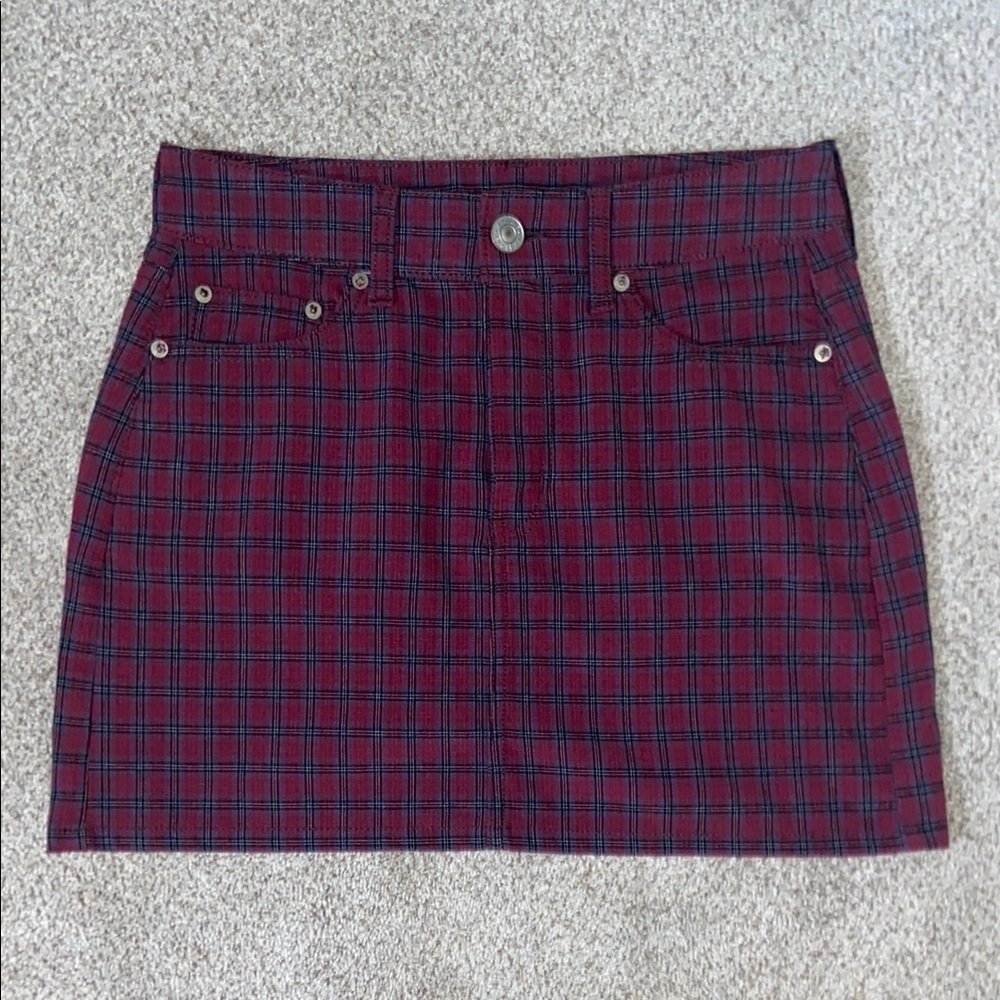 American Eagle Blue and Red Plaid Mini Skirt